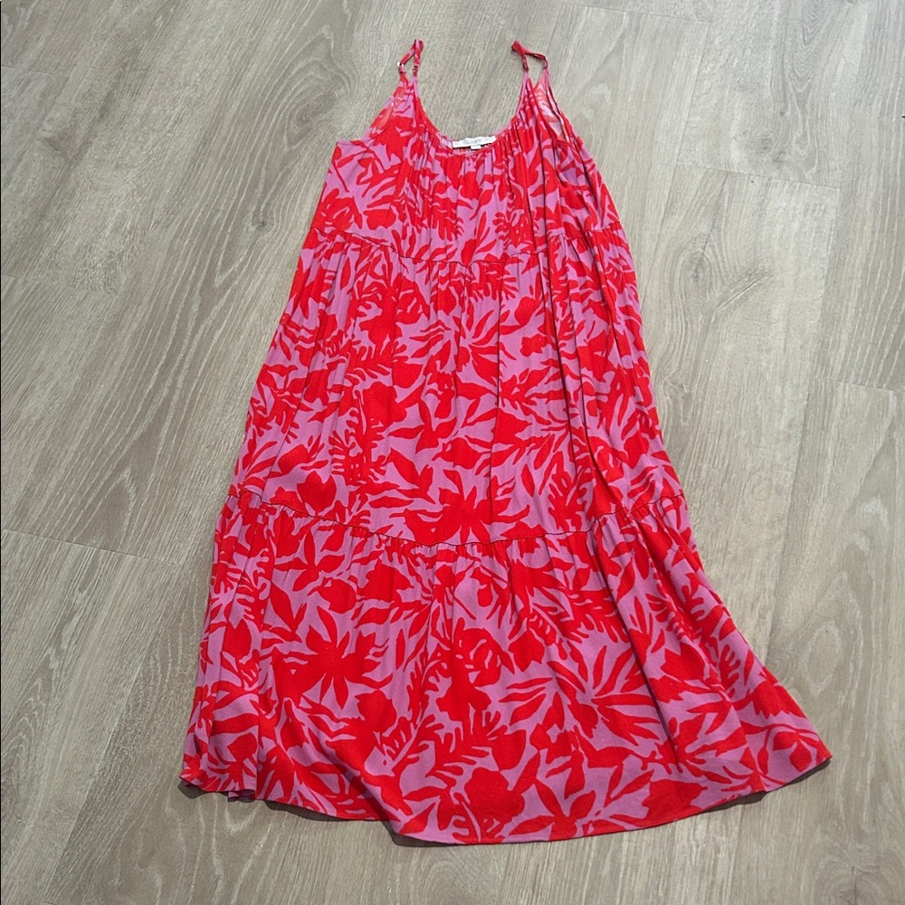 LOFT Pink and Red Floral Maxi Dress